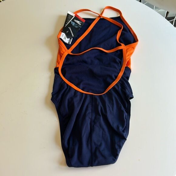 Speedo Spark Splice Crossback One Piece Orange/Navy, size 32/6, NWT - Picture 4 of 11